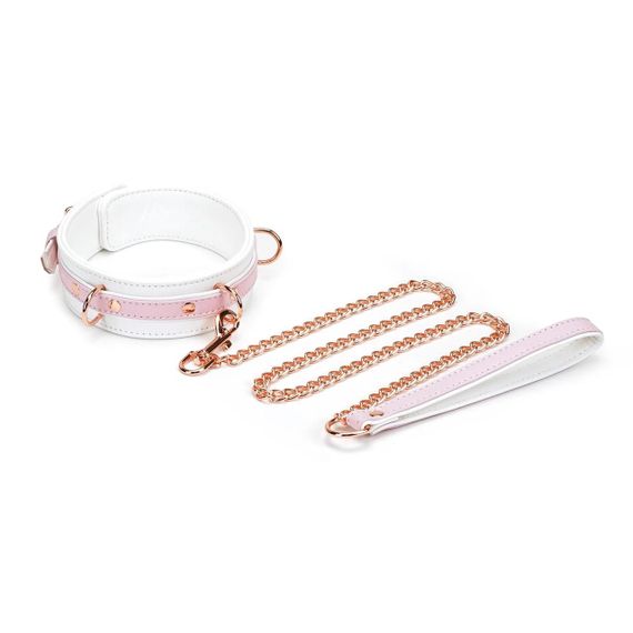 Ошейник с поводком Liebe Seele White & Pink Fairy Goat Leather Collar sexstyle