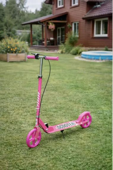 Самокат двоколісний міський з колесами PU 200 мм і ножним гальмом 109 Pink • Складаний прогулянковий самокат для дітей і підлітків • Міський самокат рожевий | Зображення 4