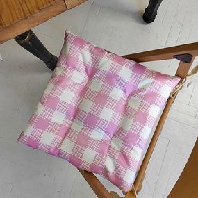 Подушка на стул с завязками Бело-розовые квадраты 40x40x4 см (PZ_21A013)