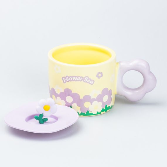 Чашка с крышкой 300 мл керамическая "Цветок" Желтая | Зображення 1