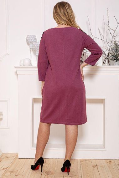 Короткое платье с рукавом 3/4 и вставками из кожзама цвет Фуксия102R082 | Зображення 2