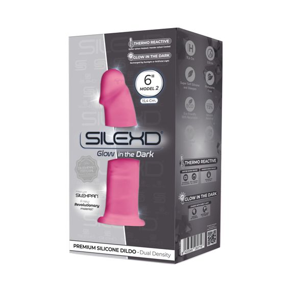 Фалоімітатор SilexD Robby Pink (MODEL 2 size 6in) Glow in the dark, двошаровий, силікон+Silexpan, діаметр 3,5см | Зображення 1