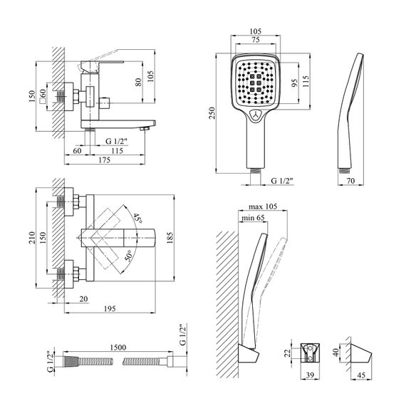 Змішувач для ванни Kroner KRM Edelstahl Kubus - SCH060 (CV025652) | Зображення 1