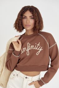Короткий утепленный свитшот с вышитой надписью Infinity коричневый цвет S