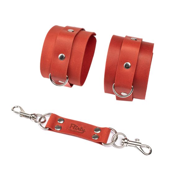 Наручники із натуральної шкіри Flirty Leather - Red, KC00019 Sex Aura