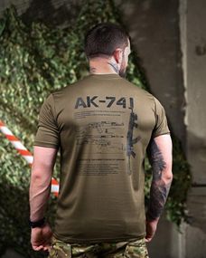 Тактична футболка з відводом поту АК-74 олива ПП7632