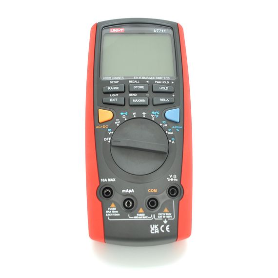 Мультиметр UNI-T UT71E Вимірювання: V, A), Ω, F, Hz, °C/°F, DUTY, 4-20мА, W (True RMS). Функції: Data Hold, Peak Hold, Min/Max,
