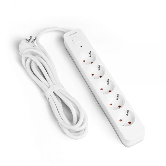 Мережевий подовжувач VIDEX ONCORD з/з 5п 3м (3x1.5мм) з кнопкою White | Зображення 1