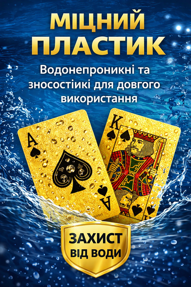 Золоті гральні карти 100 доларів Poker Gold пластикові водонепроникні, колода карт для покеру з джокерами 54 шт | Зображення 1