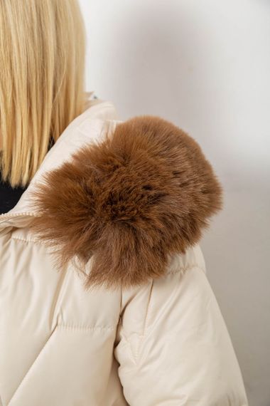 Куртка женская зимняя короткая, цвет светло-бежевый, 244R865 | Зображення 4