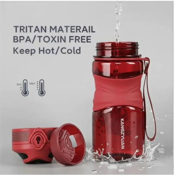 Пляшка KANGZYUAN 450 мл — Червона Tritan BPA-free, ударостійка, спортивна з ергономічною кришкою | Зображення 4