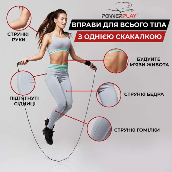 Скакалка PowerPlay 4206 Jump Rope PRO+ Сіро-жовта (2,75m.) | Зображення 5