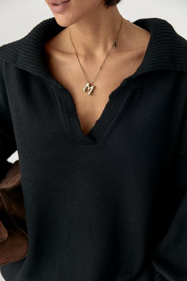 В'заний светр-поло вільного крою - чорний цвет, ONE SIZE (є розміри) | Зображення 3