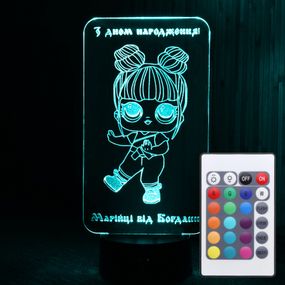 Акриловый светильник-ночник с пультом 16 цветов кукла ЛОЛ (L.O.L) tty-n000385