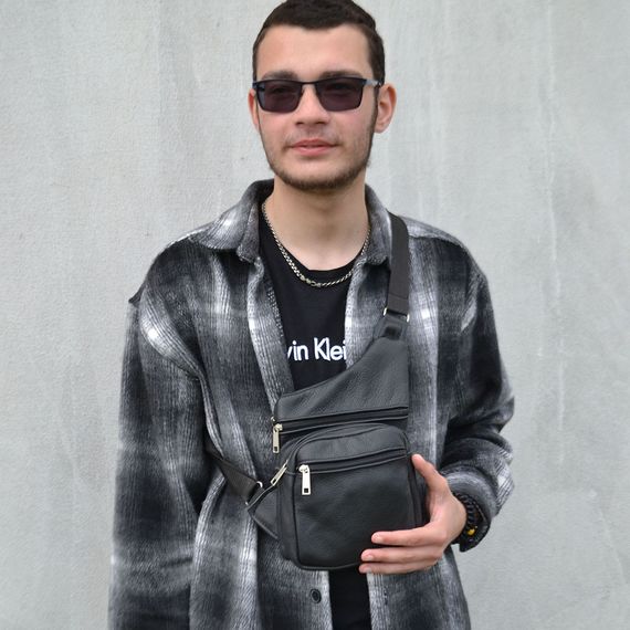Сумки слінг чоловічі крос боді, Сумка чоловіча чорна через плече, Сумка крос-боді гладка UQ-16 | Зображення 7