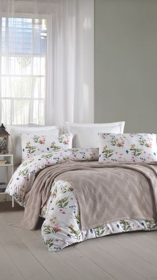 Постільна білизна з пледом Saheser Ranforce Zig Zag 200 х 220 см Vizon