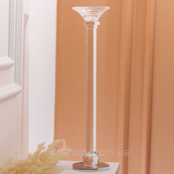 Подсвечник стеклянный на тонкой ножке 9×39 см прозрачный декоративный подсвечник на стол HP-4-9L | Зображення 3
