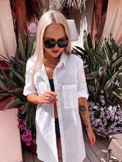 Женская тонкая летняя пляжная рубашка с длинным рукавом LK10151 размер 42/46 цвет белый