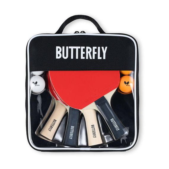 Набір для настільного тенісу Butterfly Racket Set Easy 4 Bats 6 Balls, 4 ракетки, 6 м'ячів, сумка