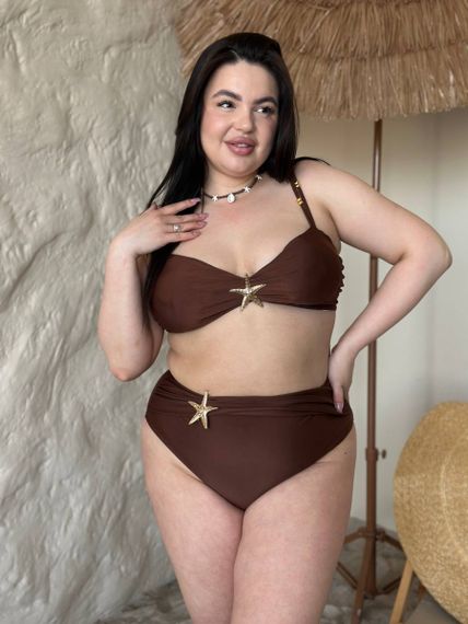 Роздільний коричневий купальник PLUS SIZE з морською зіркою | Зображення 5