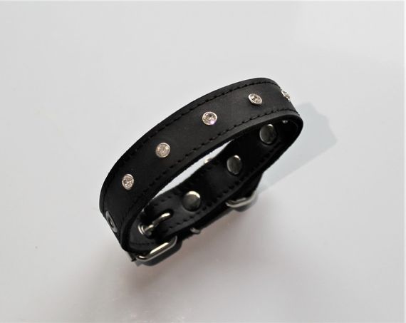 Кожаный ошейник со стразами "Lockdog" черный | Зображення 1