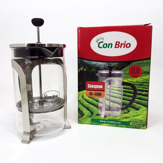 Френч-прес Con Brio CB-5580 0.8 л, Стильний скляний чайник для заварювання, Заварний скляний чайник | Зображення 3
