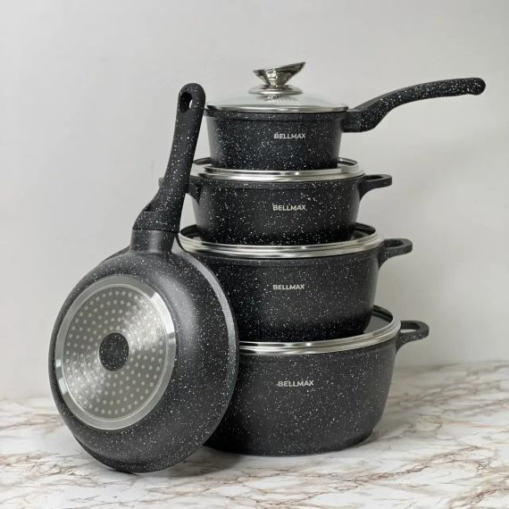 Набір посуду з гранітним антипригарним покриттям BellMax BM-305 з 12 предметів Чорний | Зображення 1