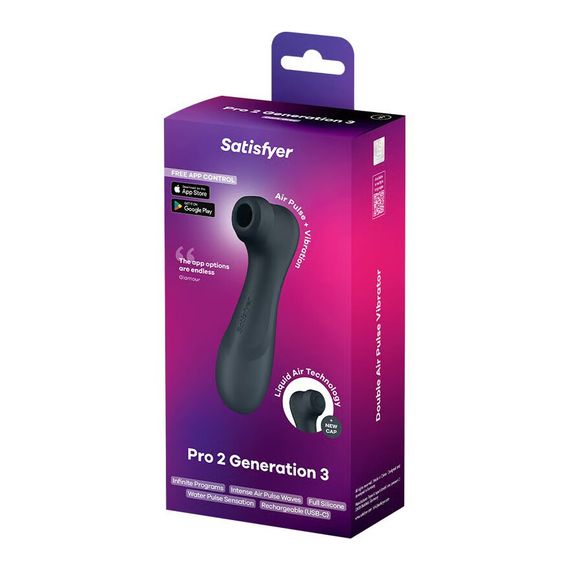 Вакуумный клиторальный стимулятор Satisfyer Pro 2 Generation 3 with Liquid Air Connect App Dark Grey | Зображення 5