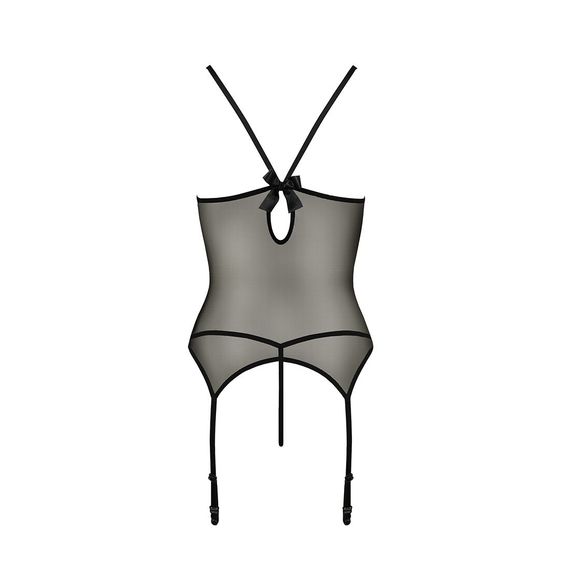 Корсет з пажами Passion MELANIA CORSET S/M, black, трусики, напівпрозорий | Зображення 5