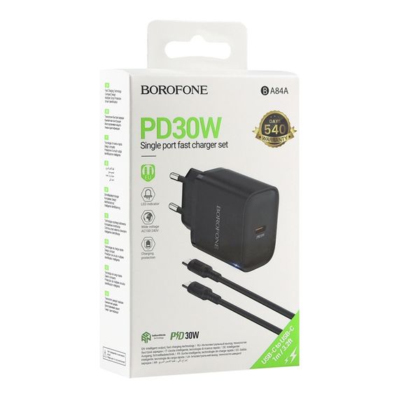 Мережевий зарядний пристрій Borofone BA84A 1 USB-C PD/QC 30 W + Type-C to Type-C | Зображення 2