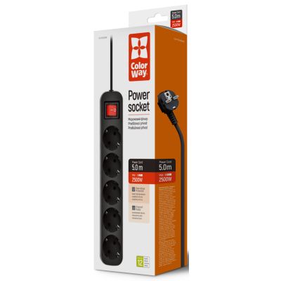 Сетевой фильтр питания ColorWay CW-PSEA55BK, 5 розеток/ 5M black (CW-PSEA55BK) | Зображення 6