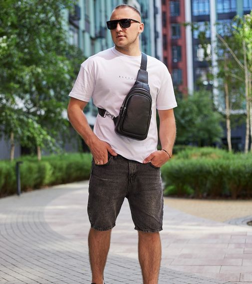 Слінг шкіряний чоловічий на плече чорний  TIDING BAG TH-73583 | Зображення 2