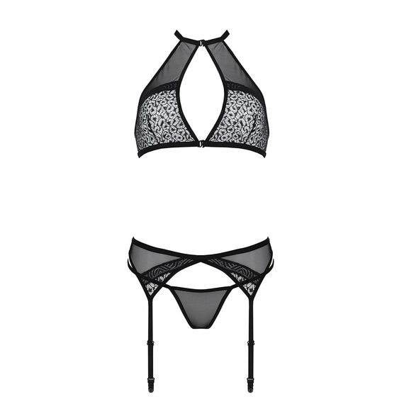 Комплект білизни Passion SATARA SET L/XL black, топ, пояс для панчіх, стрінги | Зображення 2