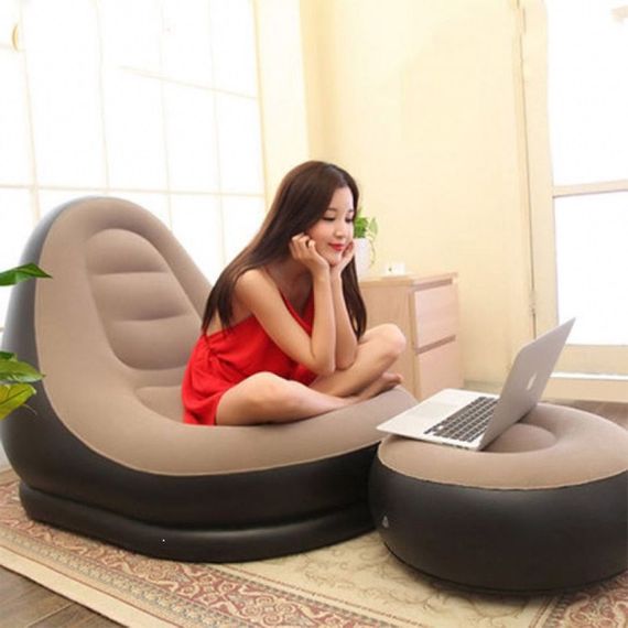 Надувное кресло с пуфом для отдыха AIR SOFA велюровое GQ-63 | Зображення 8