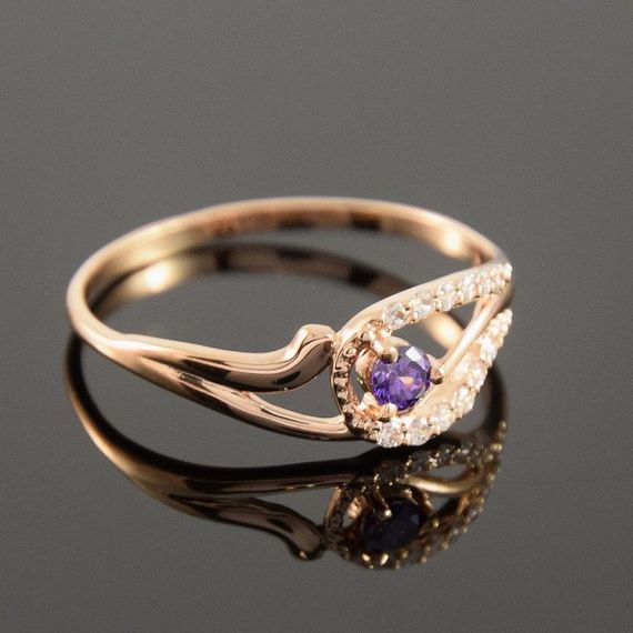 Кольцо из красного золота с аметистом 14.5 | Зображення 4