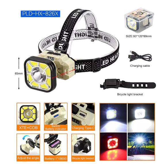 Ліхтар налобний 826X-XPE+8COB(White+Red) 1x18650