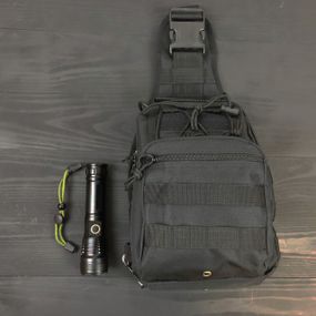 Набір: армійська чорна сумка + тактичний ліхтар професійний WI-304 POLICE BL-X71-P50