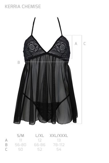 Пеньюар Passion KERRIA CHEMISE black, S/M, мереживний верх, трусики в комплекті | Зображення 4