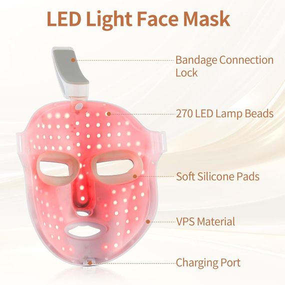 Бездротова LED маска для обличчя, 7 кольорів, антивіковий догляд, омолодження, відбілювання шкіри, 270 LED | Зображення 4