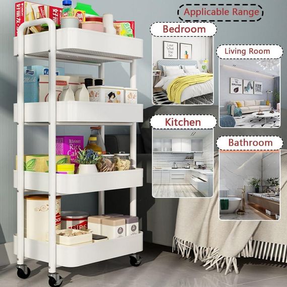 Органайзер на колесах 4-ярусний, етажерка металева складна підлогова, полиця для зберігання для кухні, ванної, мобільний стелаж | Зображення 6