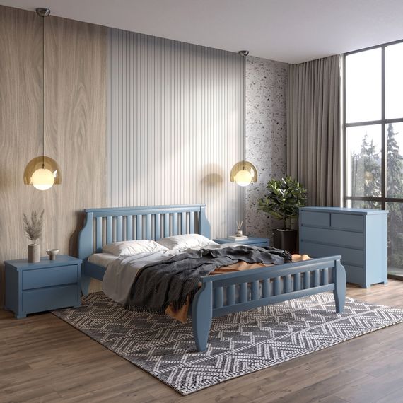 Односпальне дерев'яне ліжко Mebigrand Прага Сіро-синій (S7010R90B) 80х190 см (MBG-7222)