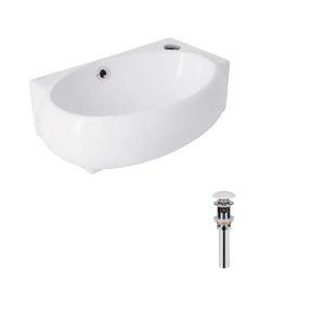 Комплект Qtap Leo: Раковина підвісна овальна права 430x285x160 мм White + Донний клапан PU02O