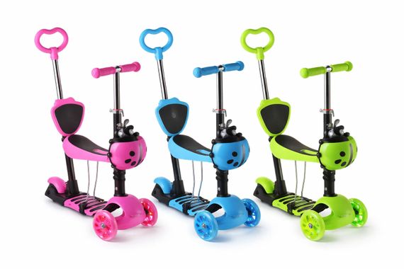 Трехколесный детский самокат 5 в 1 с родительской ручкой и сиденьем Scooter | Зображення 2