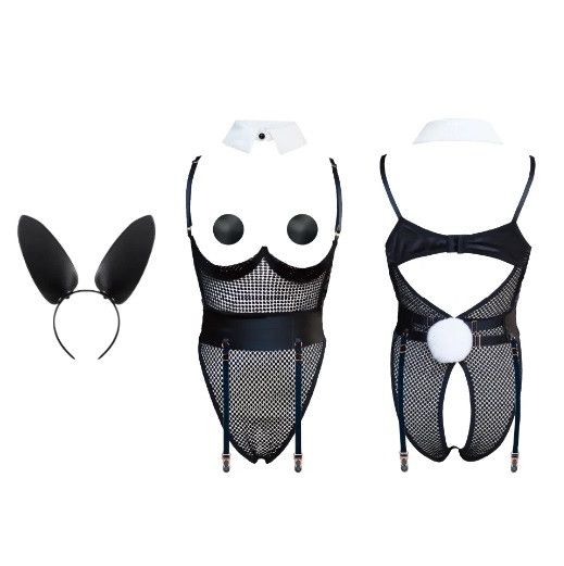 Сексуальний костюм зайчика UPKO Bunny Girl Bodysuit з відкритими грудьми, чорний, М sexstyle | Зображення 1
