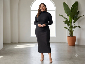 Сукня жіноча демісезонна однотонна в рубчик чорний повсякденна базова 58