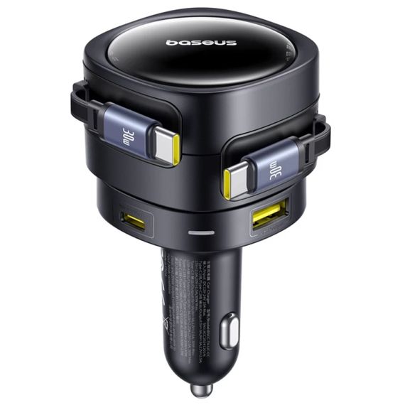 АЗП Baseus Enjoyment Max PD90W with retractable cables (1USB-A/3C) (C00035507121) Cosmic Black | Зображення 1
