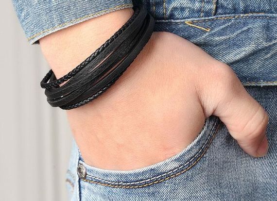 Чоловічий шкіряний браслет Primo Rope Style 20.5 з магнітною застібкою - Black | Зображення 4