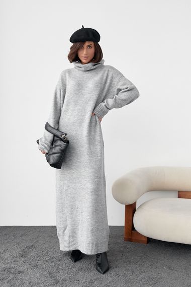 В'язана сукня oversize з високою горловиною - сірий цвет, ONE SIZE (є розміри) | Зображення 8