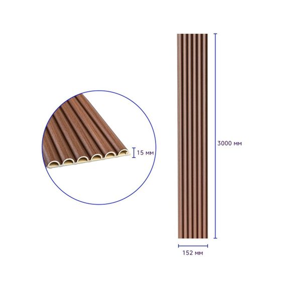 Рейка декоративна WPC кругла стінова 3000х152х15мм Каштан SW-00001872 | Зображення 2