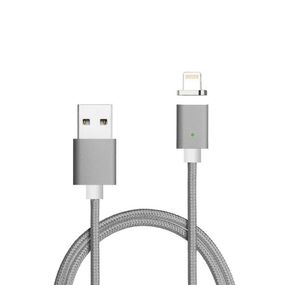 Магнітний кабель USB 2.0/Lighting, 1m, 2А, індикатор заряду, тканинне обплетення, знімач, Gray, Blister ( під наконечник 8752 )